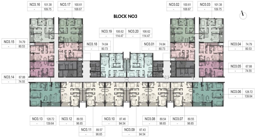 Mặt bằng tòa N03 chung cư Hanoi Melody Residences