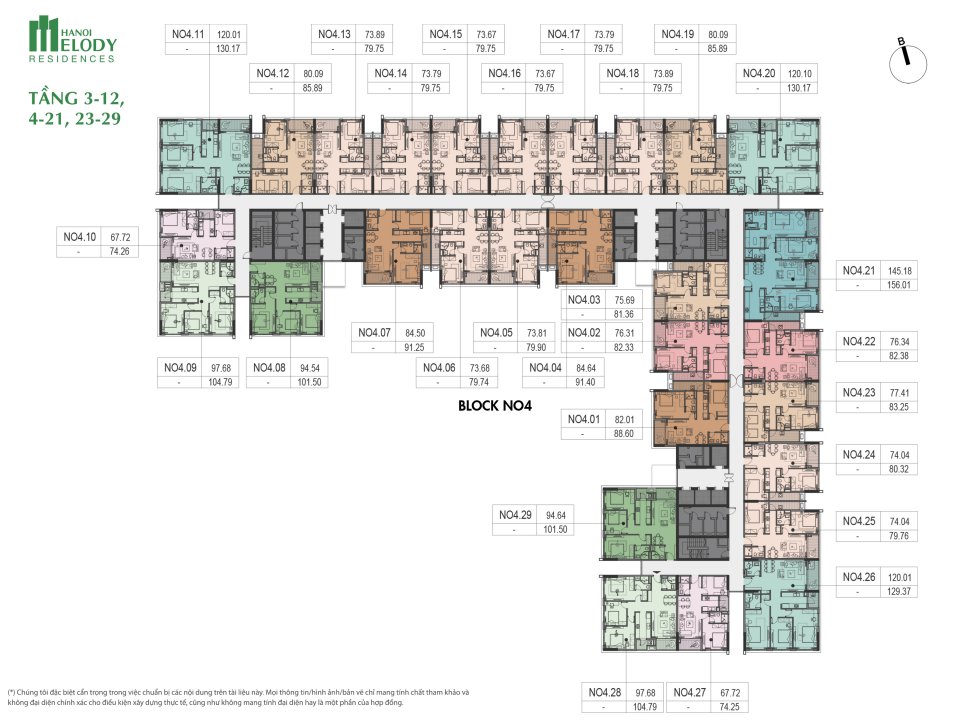 Mặt bằng tòa N04 chung cư Hanoi Melody Residences